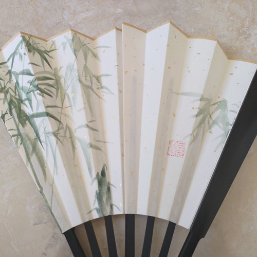 Traditional Handmade Asian Fan with Bamboo and Hand-Painted Paper