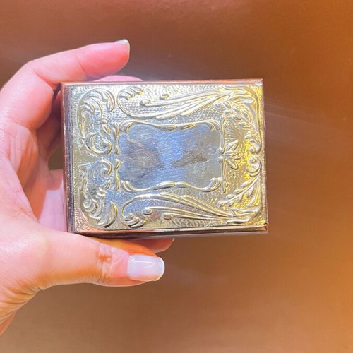 Vintage wooden jewelry box with silver-plated lid used