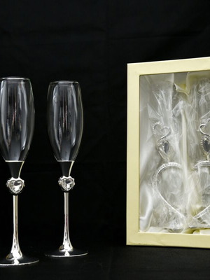 Champagne glasses new, set of 2, crystal glass 150 ml