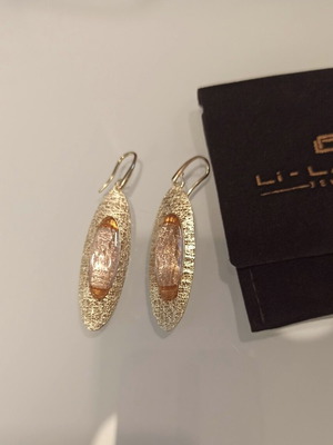 Li - La - Lo earrings new, 925 silver gold plated with pink crystals