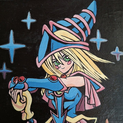 Handmade painted Dark Magician Girl card linen new
