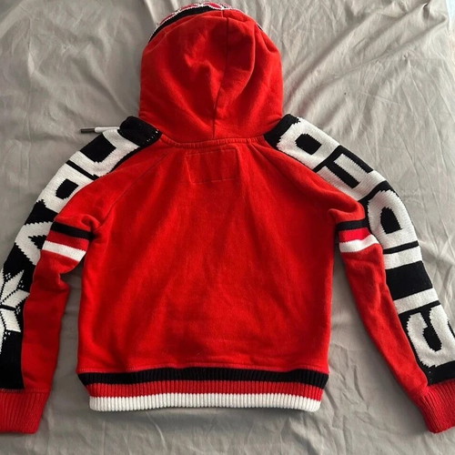 Superdry crop hoodie size S like new, red-black