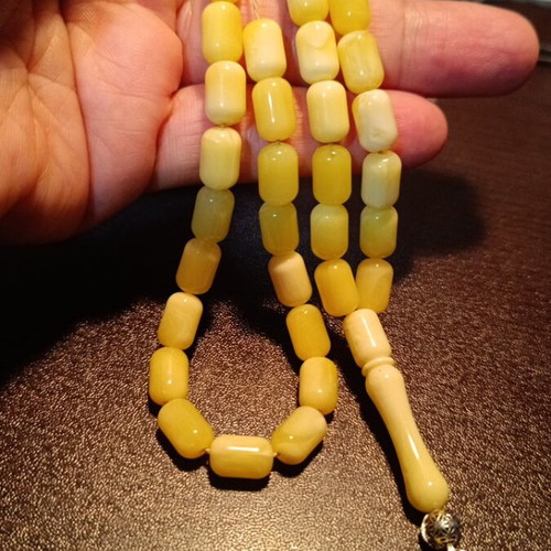 Komboloi made of pressed royal amber with silver Arabic tassel, new