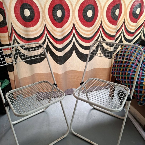 Talin folding chairs used, metal grid design, set of 2, 1980