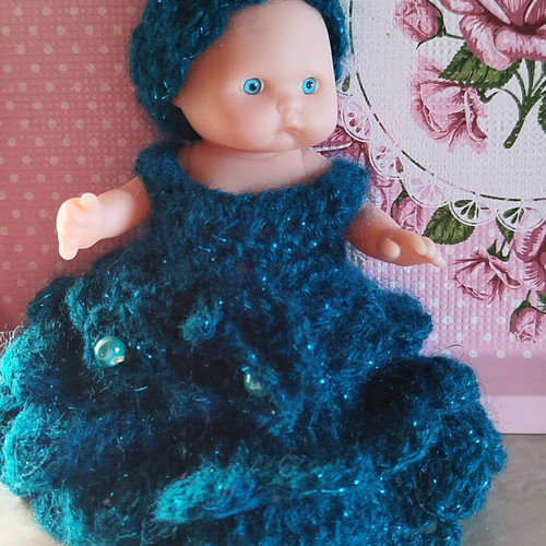 Doll with handmade dress and hat new