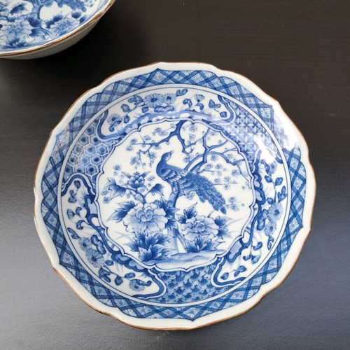 Vintage Japanese plate and bowl Meiji Period like new, blue and white porcelain