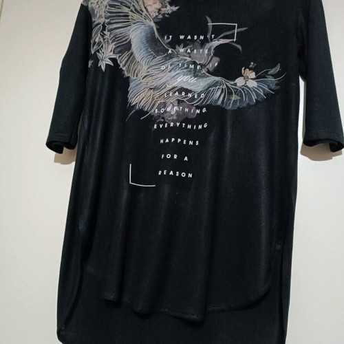 Bershka blouse black with print and 3/4 sleeves like new, size S