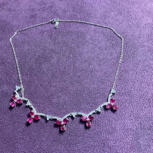 Silver necklace with natural rubies and certificate of authenticity
