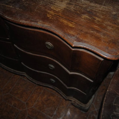 Old buffet with unique design, tiger maple wood
