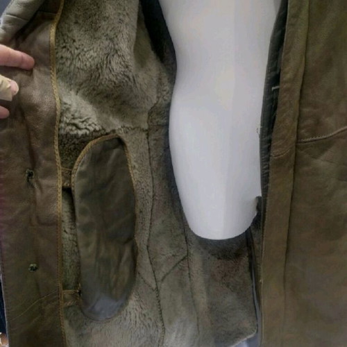 Leather vintage coat used, size XL, brown