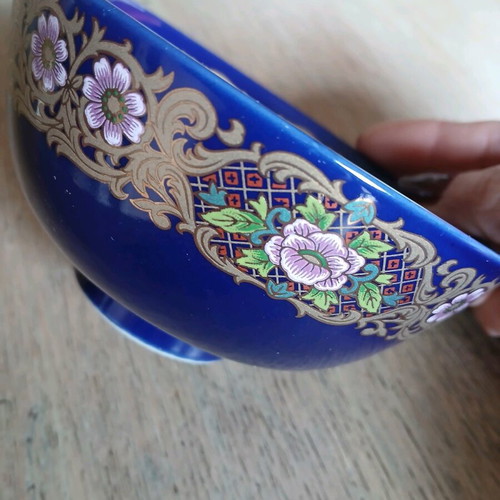 Moroccan cobalt gold bowl new with peacock design 12.5 cm diameter