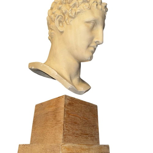 Hermes Bust by Praxiteles used, wooden base 60 cm height