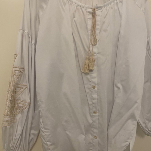 Nema blouse with buttons and beige embroidery, new
