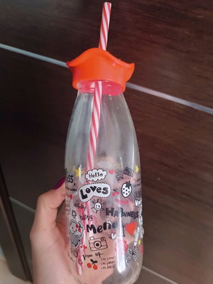 Glass cup with straw new