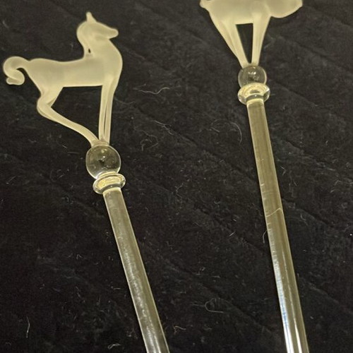 Crystal drink stirrers with animals, set of 4, new