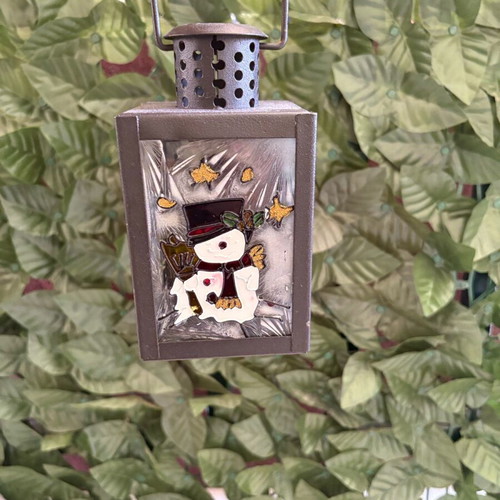 Christmas tealight lantern with snowman design like new