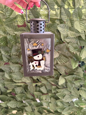 Christmas tealight lantern with snowman design like new