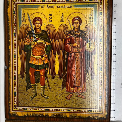 Wooden Icon of Saints Michael and Gabriel new, 14x18 cm