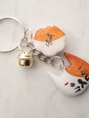 Handmade cat keychain new, white and brown