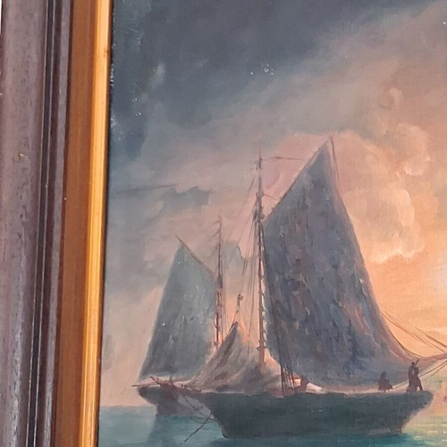 Giorgos Karagiorgis Signed Oil Painting Seascape on Canvas used