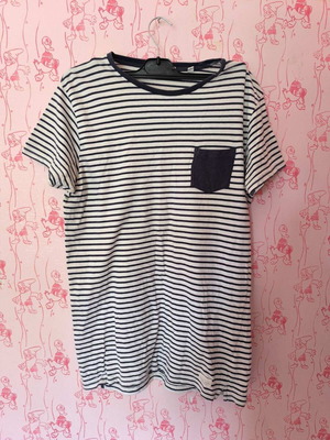 Striped men's shirt used, size M, white and blue