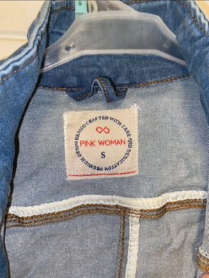 Denim jacket Pink Woman size S like new, blue sleeveless