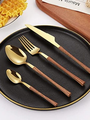 Cutlery set 24 pieces new with wood-effect handles