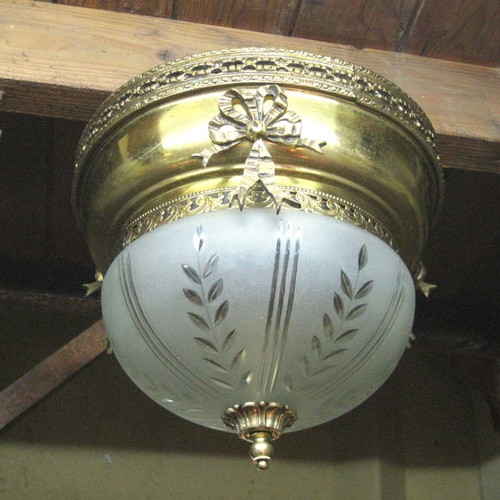 Brass ceiling light used with cut glass