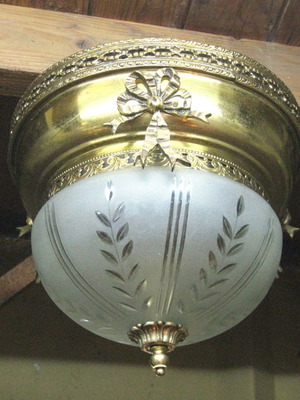 Brass ceiling light used with cut glass