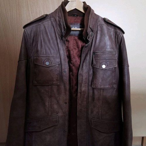 Leather jacket used, brown, size 50 with wear marks