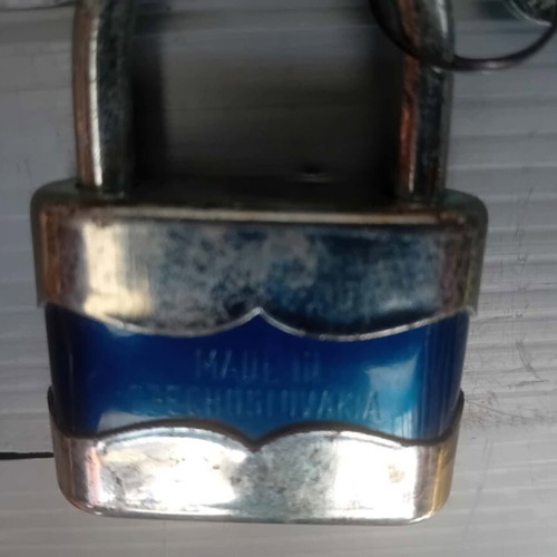 Vintage padlock used, made in former Czechoslovakia with two keys