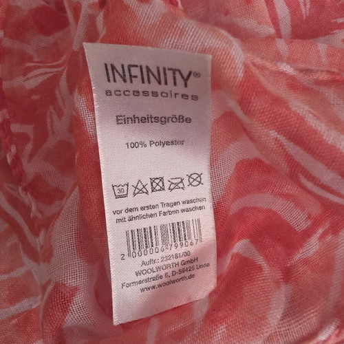 Coral scarf new, Infinity brand, white and orange