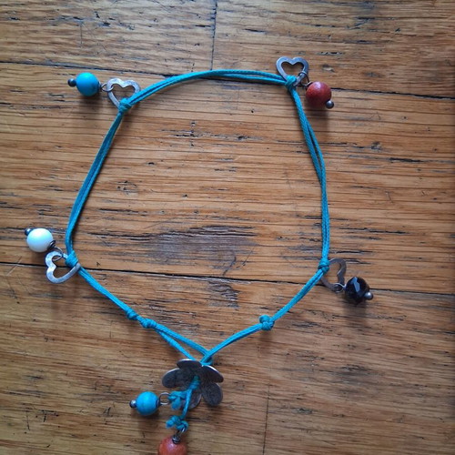 Anklet with 925 silver elements used, turquoise thread and decorative beads