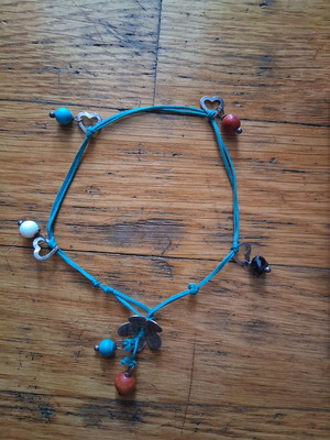 Anklet with 925 silver elements used, turquoise thread and decorative beads