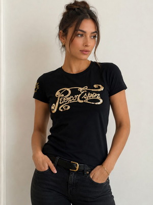 Pierre Cardin women's T-shirt black with gold sequins like new