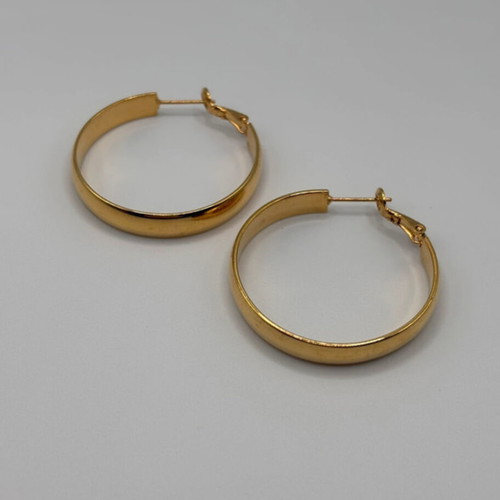 Brass flat hoop earrings plated with 24K gold new