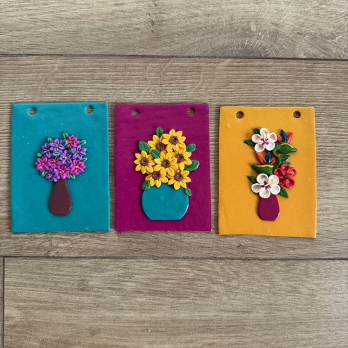 Flowers and vases wall decor like new, handmade from polymer clay