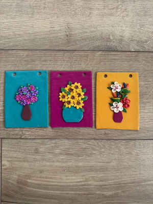 Flowers and vases wall decor like new, handmade from polymer clay