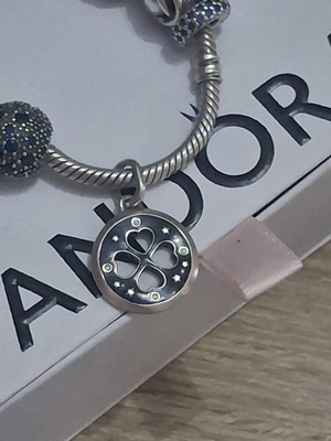 Pandora charm dangle lucky four leaves with blue and zircon stones like new