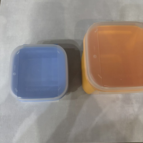 Tupperware canister in two colors