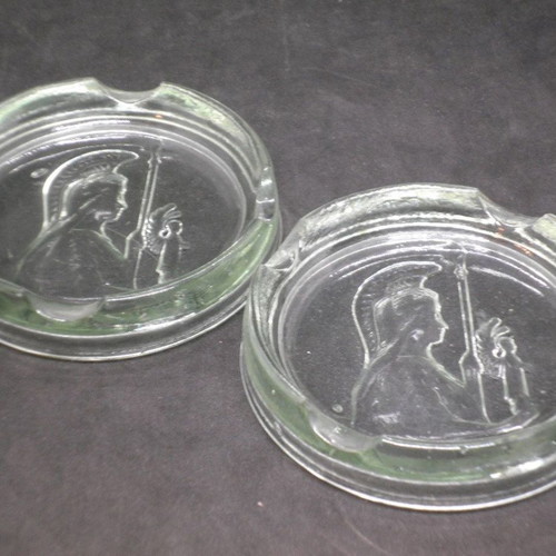 Antique ashtrays pair with goddess Athena used