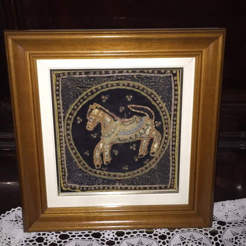 Handmade embroidered-like paintings set of 2 pieces 35×35 with frame