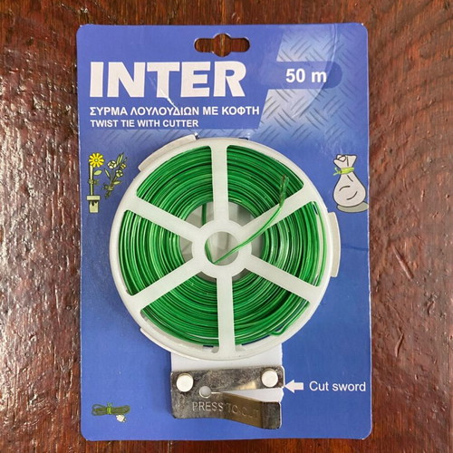 Garden wire coated green 50 meters with cutting base new