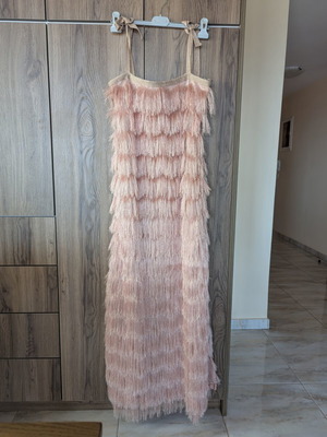 Hype long dress with fringes, medium, pink nude