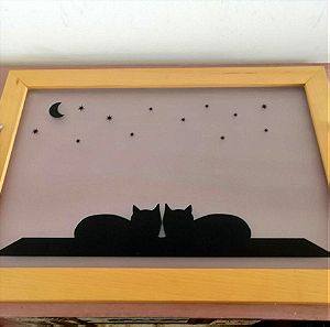Δίσκος γυάλινος  με αστέρια κ γάτες