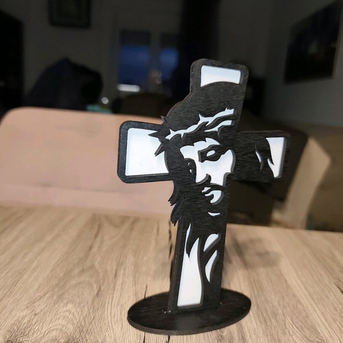 Wooden handmade tabletop cross with Christ figure new