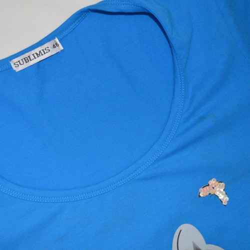 Sublimis bright blue cat graphic t-shirt new, sequin and bead embellished