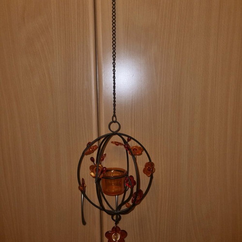 Vintage metal tealight candle holder like new with glass decorations