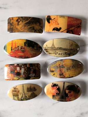 Hair clips used, set of 8 with Paris motifs