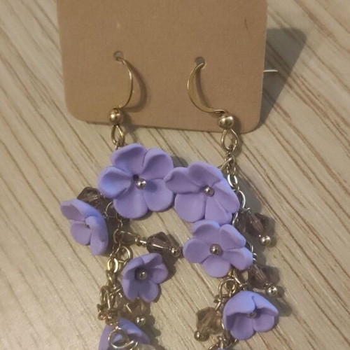 Earrings new polymer clay and steel, lilac color